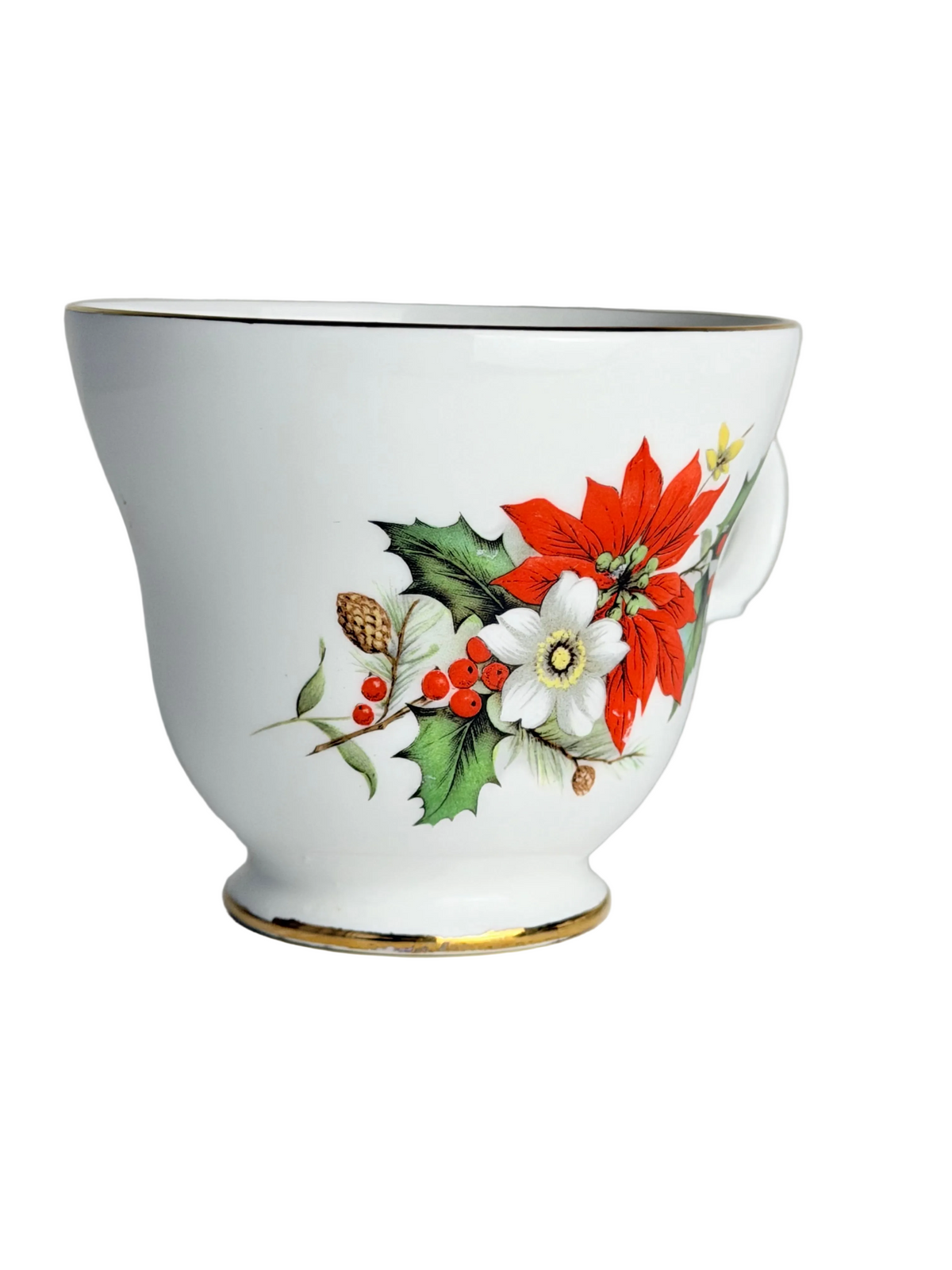 Vintage Sadler Wellington Bone China Tea Cup – Christmas Poinsettia & Holly Floral Design