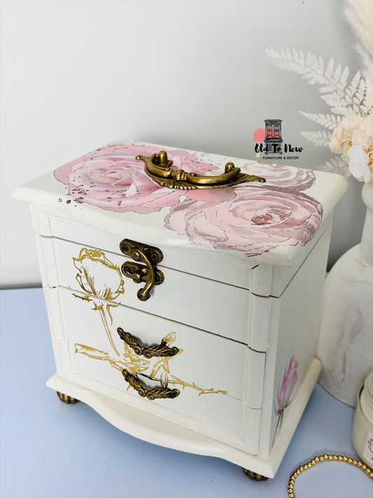 Antique hand painted jewelry box; Old to New Furniture & Decor.