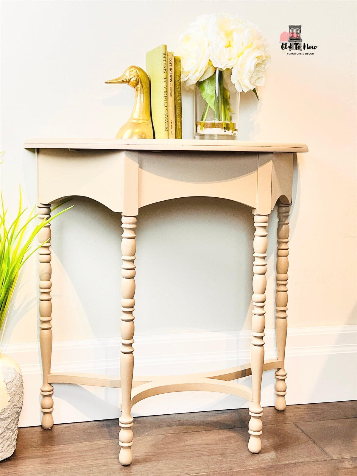 Half moon spindle leg table, Algonquin Fusion Mineral Paint; Old to New Furniture & Decor