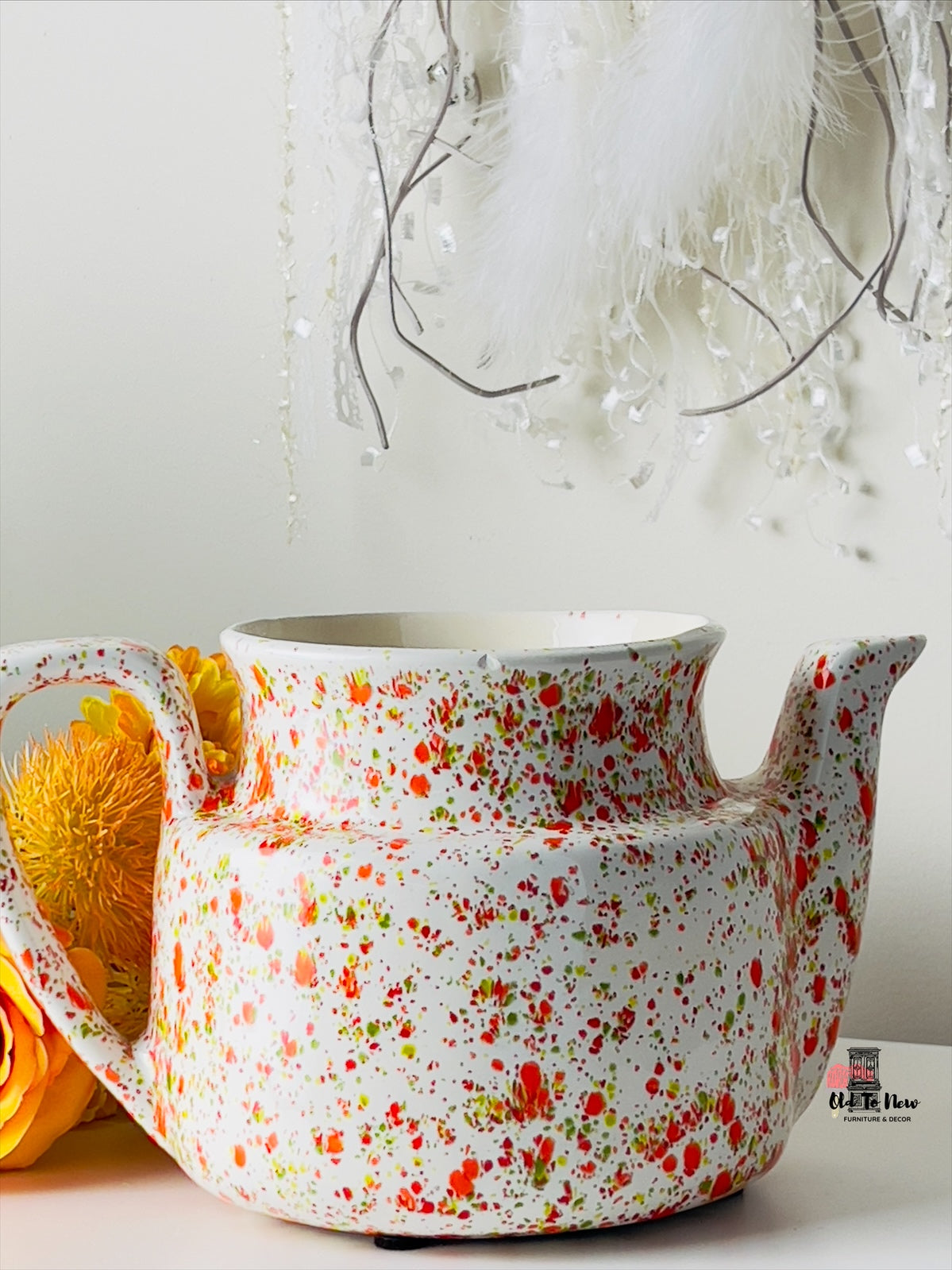 Vintage ceramic splatter ware pot - old to new furniture & decor