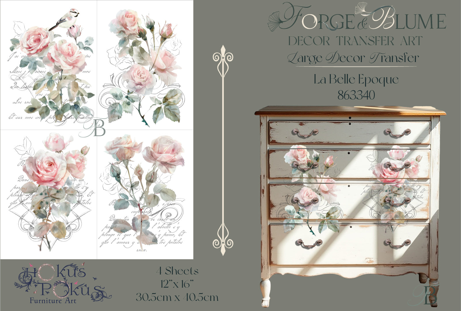 Hokus Pokus; La Belle Epoque – Large Transfer – Forge & Blume; old to new furniture & decor