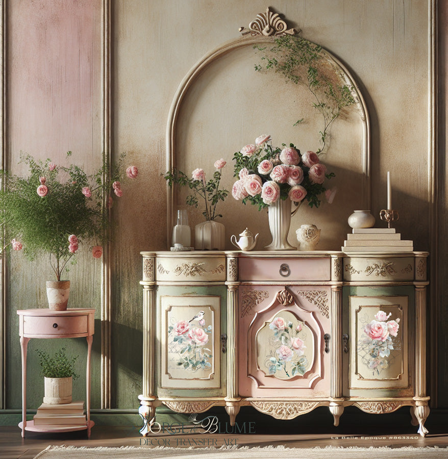 NEW Hokus Pokus; La Belle Epoque – Large Transfer, Forge & Blume; old to new furniture & decor