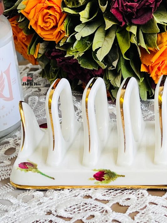 Vintage Floral Porcelain Toast Rack – Hand-Painted Elegance for Your Breakfast Table