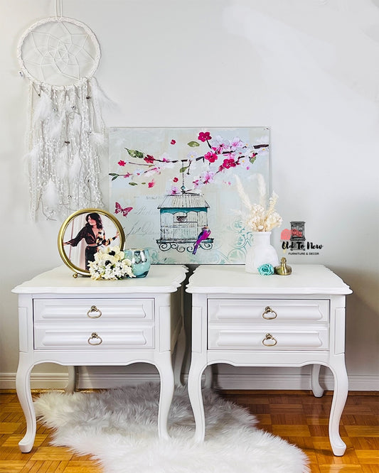 White French Provincial 1 Drawer End Tables Painted with Fusion Mineral Paint, Victorian Lace.