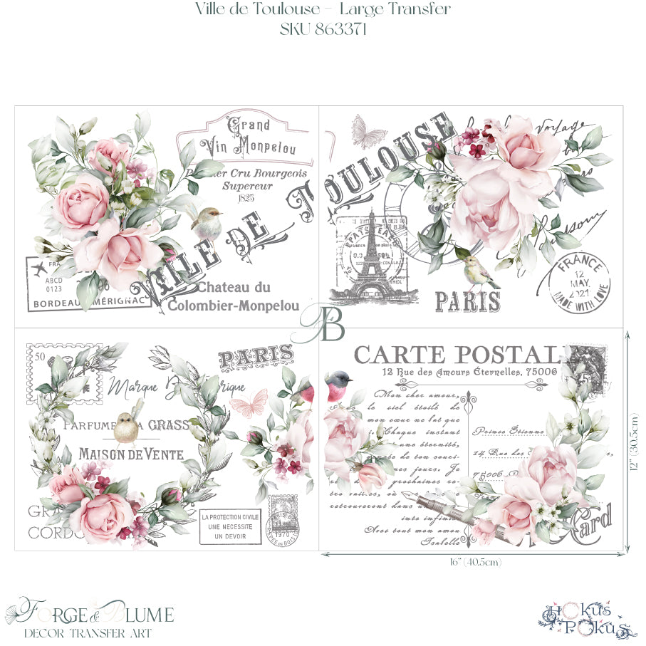 NEW Hokus Pokus; Ville De Toulouse – Large Transfer – 4 x Sheets, Forge & Blume