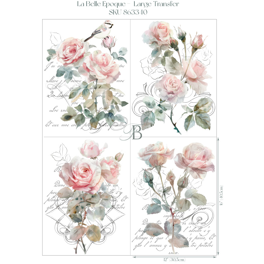 Hokus Pokus; La Belle Epoque – Large Transfer – 4 x Sheets, Forge & Blume; old to new furniture & decor