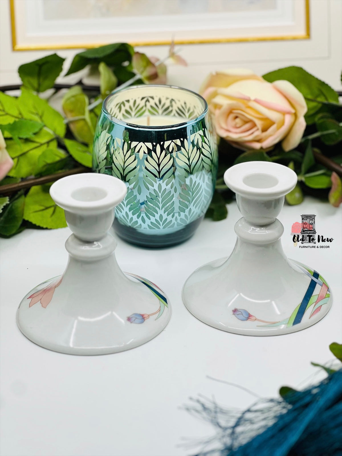 Antique White Ceramic Candle Holder; Old to New Furniture & Decor