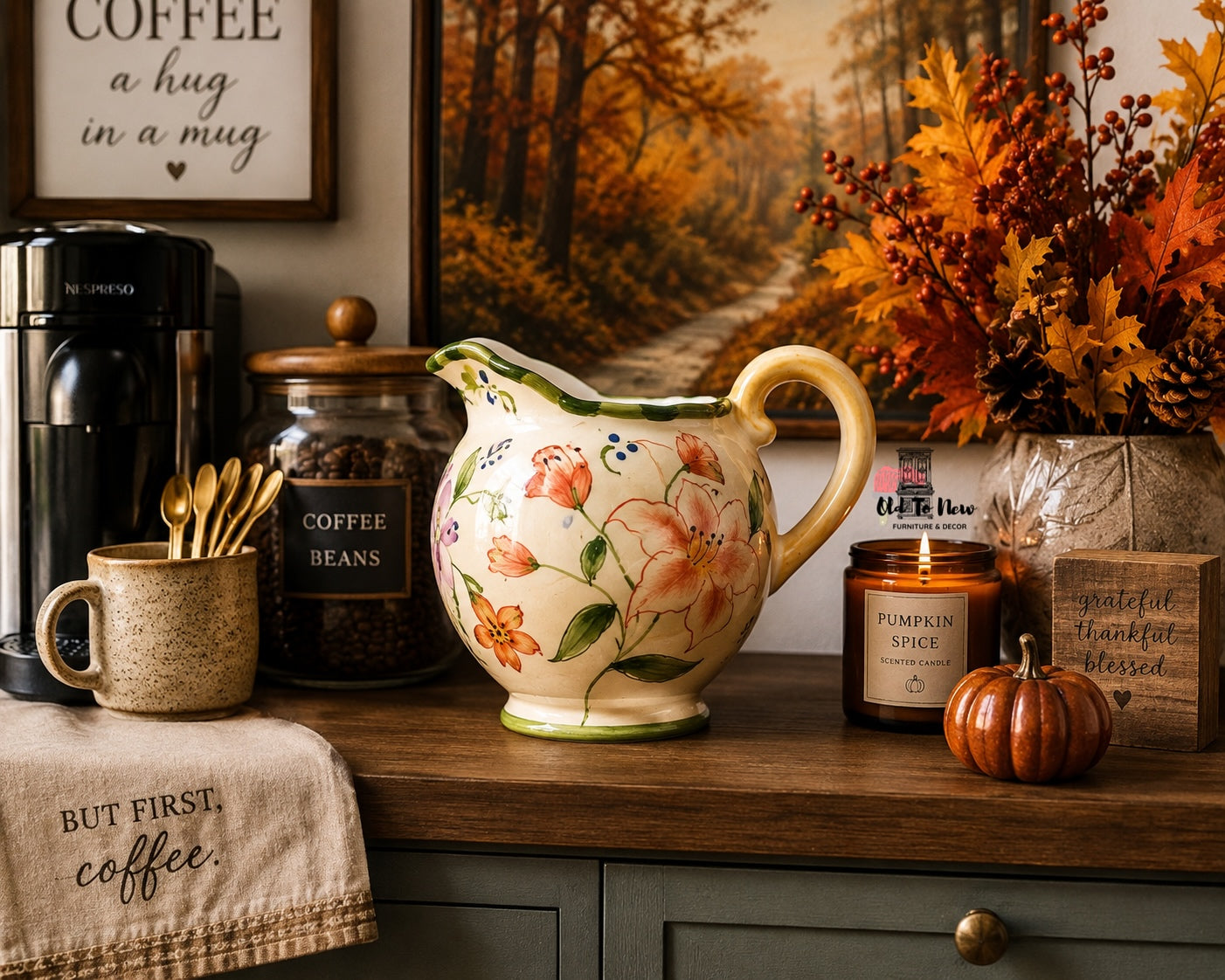 English Country Floral Ceramic Pitcher