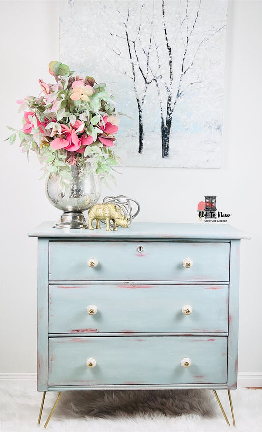 Stunning Refinished Vintage Antique Sideboard Chalk Painted Light Blue Color