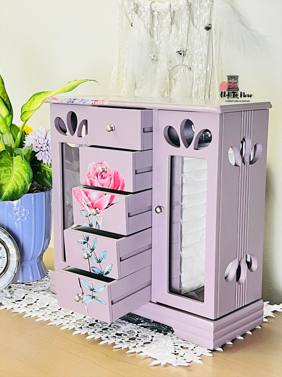 Elegant 5 Drawer Purple Jewelry Box; old to new furniture & decor