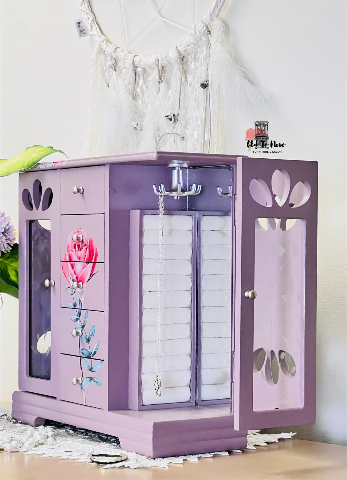 Elegant 5 Drawer Soft Purple Lavender Jewelry Storage Box; old to new furniture & decor