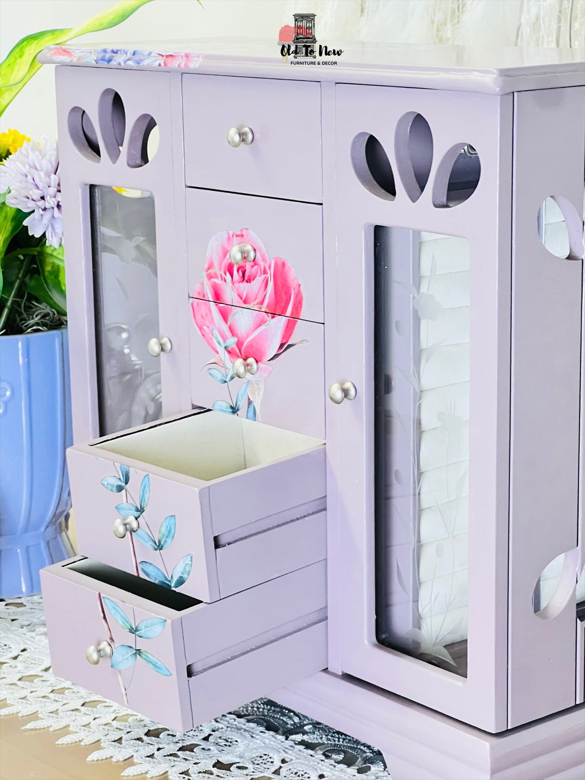 Elegant 5 Drawer Purple Jewelry Storage Box; old to new furniture & decor