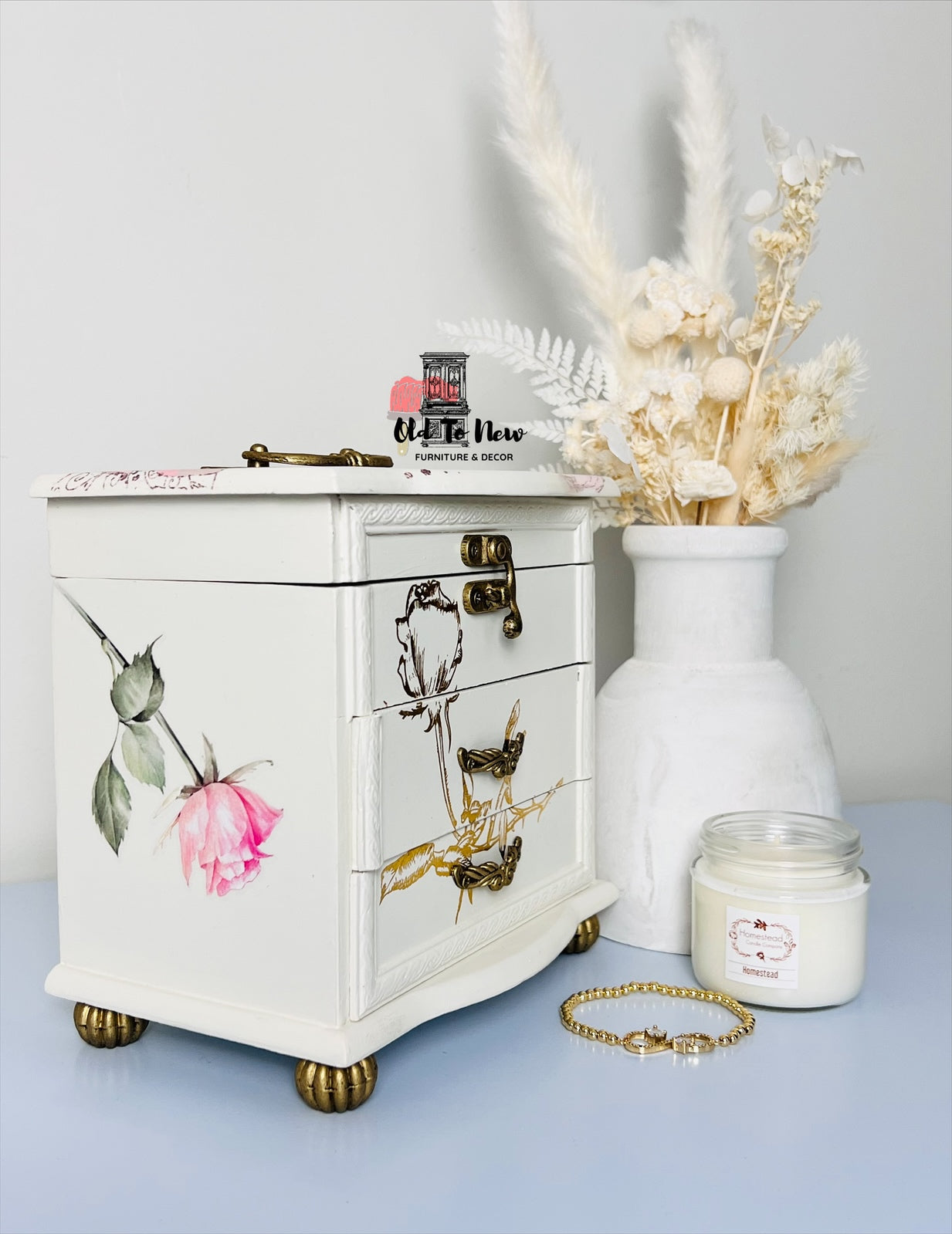 Hand painted antique jewelry box; Raw Silk Fusion Mineral Paint - Old to New Furniture & Decor