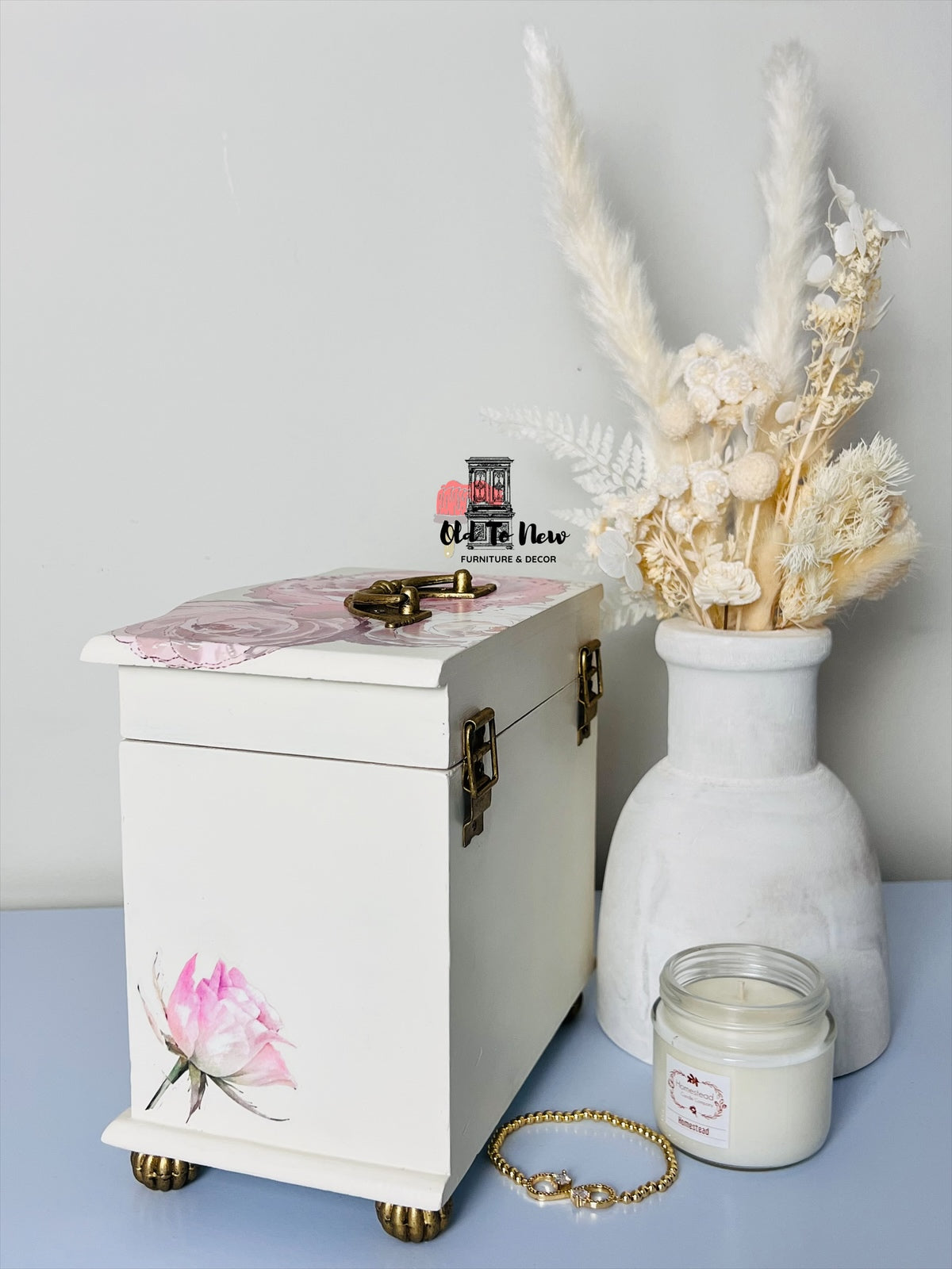 Cream Colored painted Jewelry box - Old to New Furniture & Decor