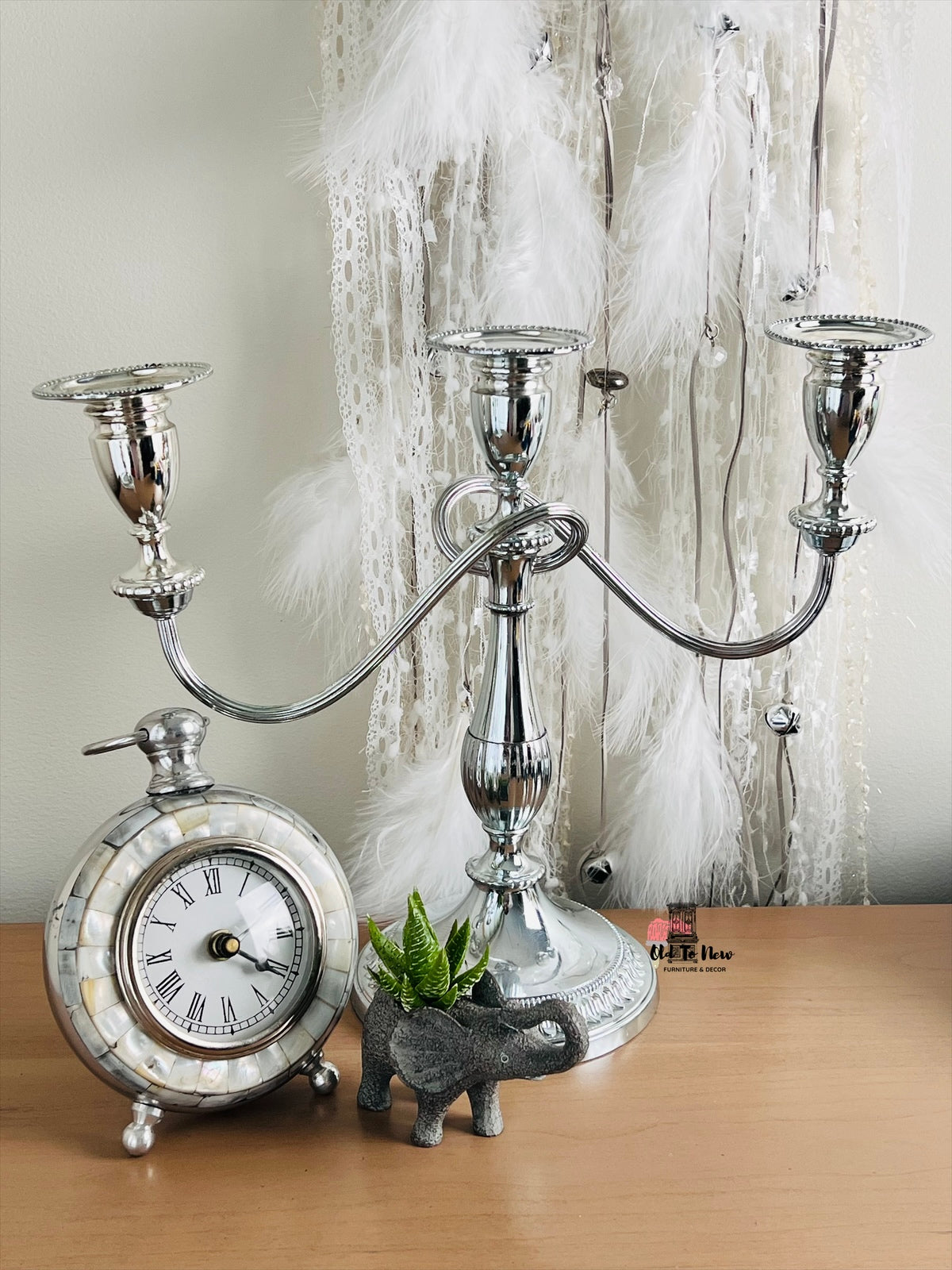 Polished Silver 3 Arm Twisted Candelabra Stand