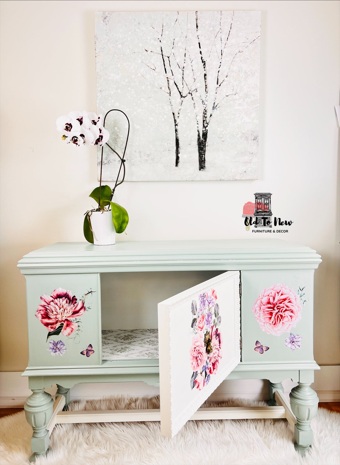 Refinished Sideboard with Floral Transfer; Old to New Furniture & Decor