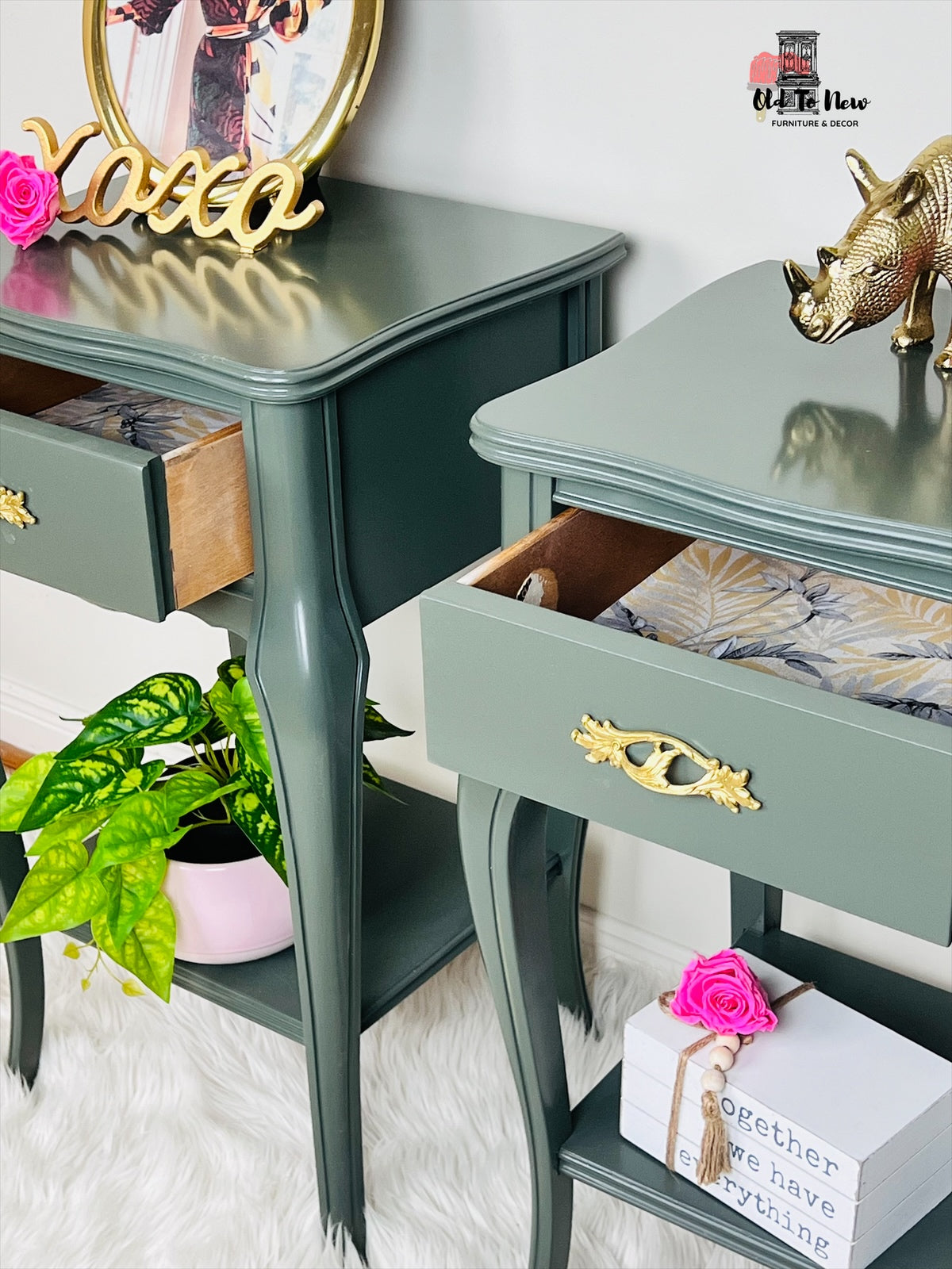 Old to New Furniture & Decor; Green French Provincial End Tables, Home Decor