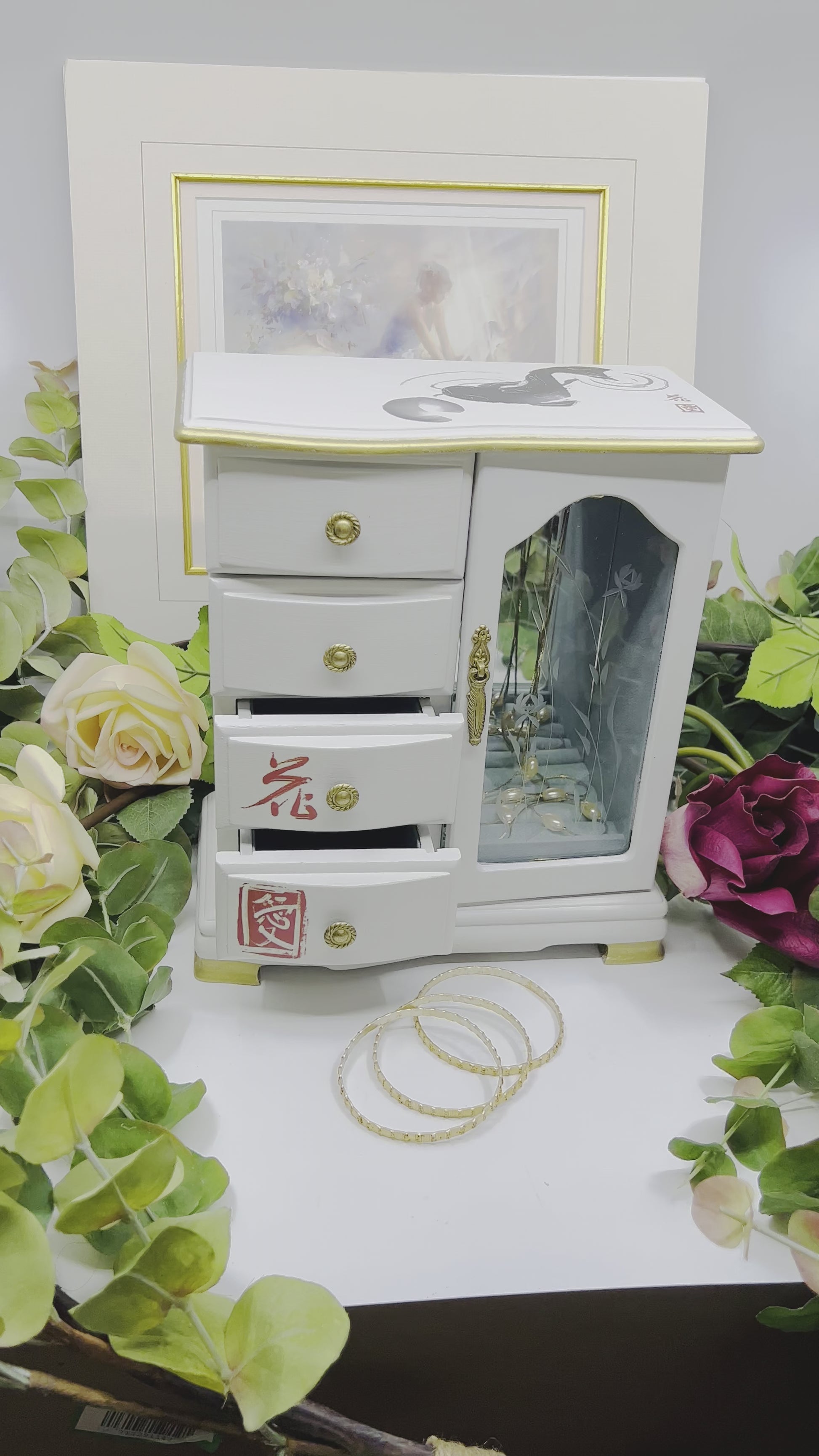 White & Gold Refinished Jewelry Chest; Old to New Furniture & Decor