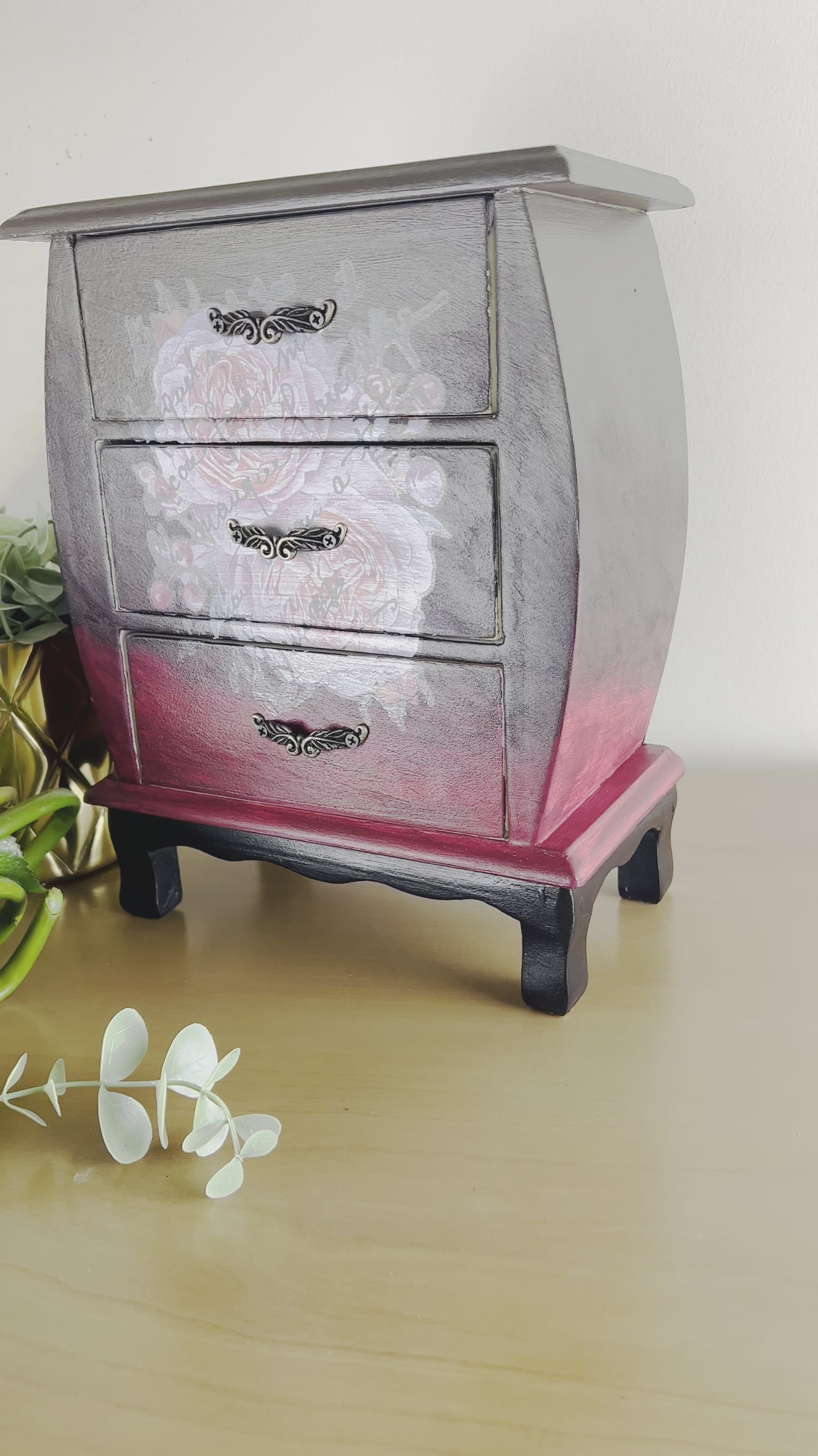 Jewelry Box, Bombay Style Hand Painted Jewelry Box , Pink and  Smoky Dark Shade Jewelry Box,  Colourful Jewelry Box, Old to New Furniture & Decor