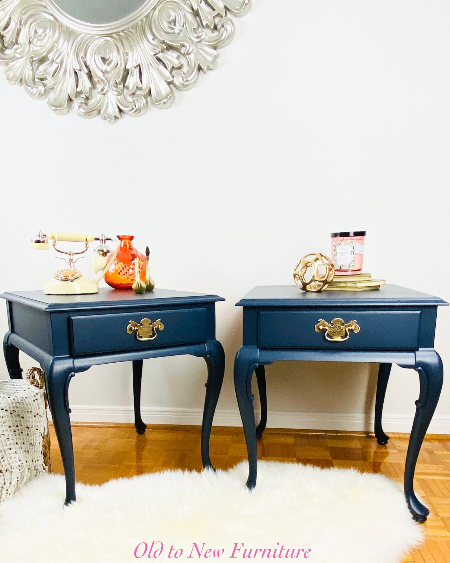 Jazzy Deep Blue Rectangular Queen Anne Style End Tables
