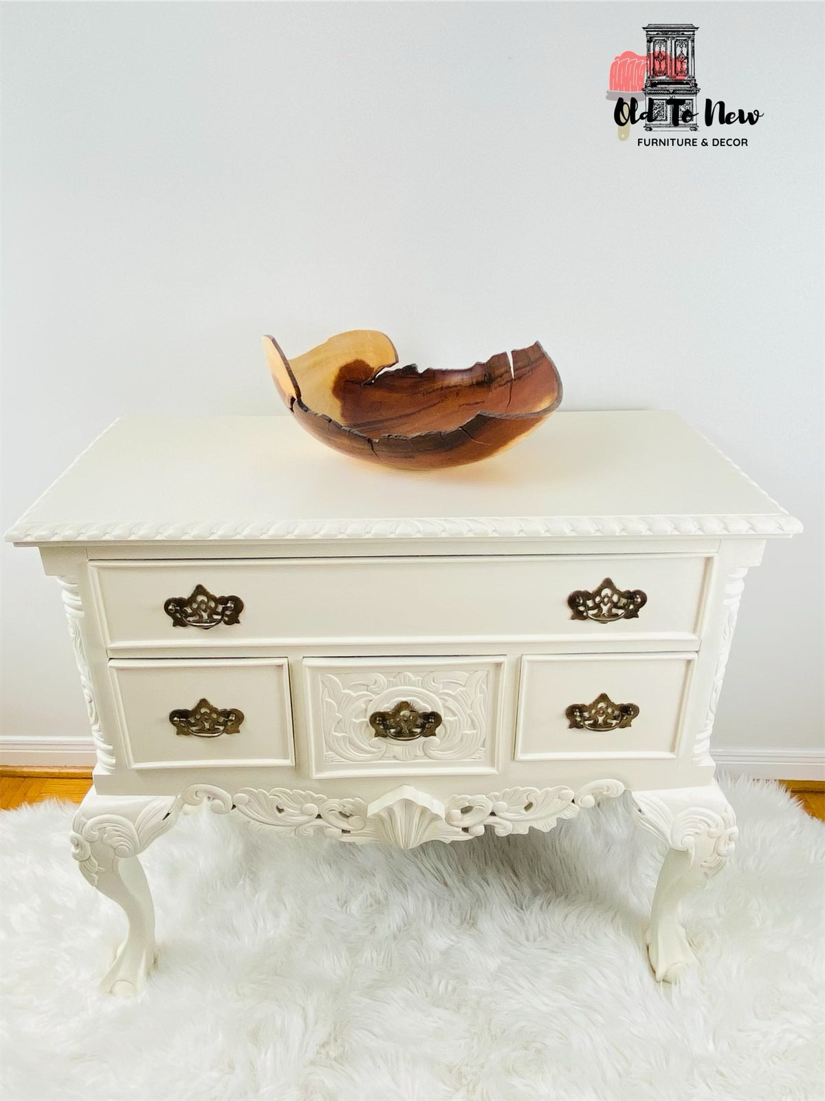 Beautiful Antique 4 Drawer Sideboard with Engraved Hand Carved Details Painted With Fusion Mineral Paint