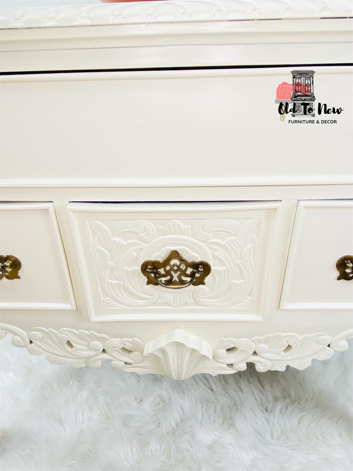 Beautiful Antique 4 Drawer Sideboard with Engraved Hand Carved Details Painted With Fusion Mineral Paint