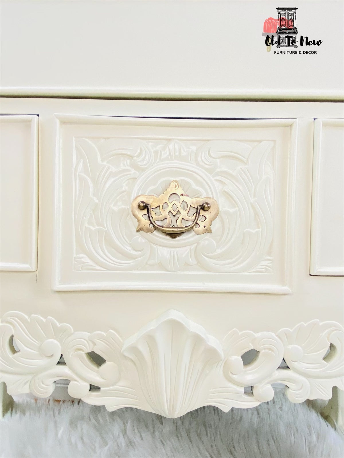 Beautiful Antique 4 Drawer Sideboard with Engraved Hand Carved Details Painted With Fusion Mineral Paint