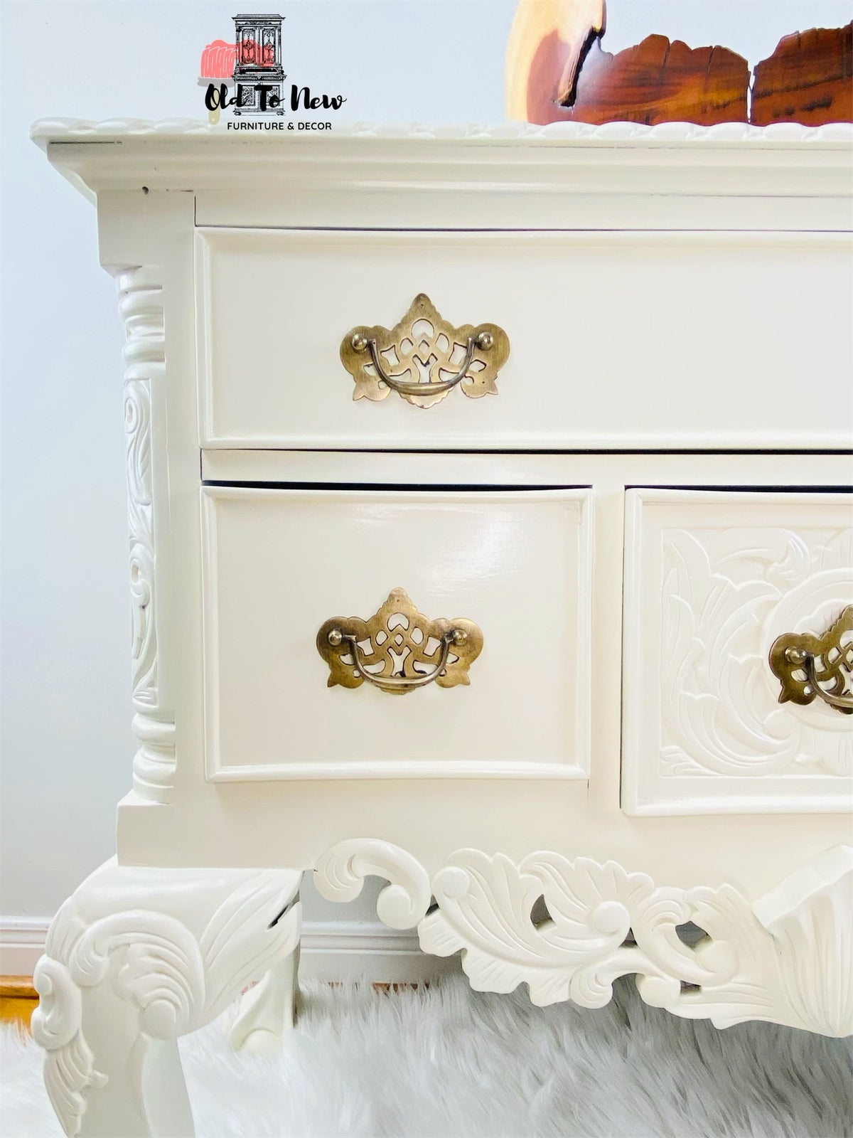 Beautiful Antique 4 Drawer Sideboard with Engraved Hand Carved Details Painted With Fusion Mineral Paint