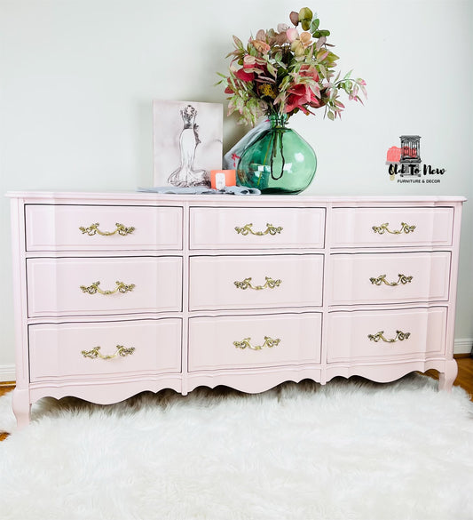 Gorgeous 9 Drawer Malcolm Dresser Painted Delicate Pink With Fusion Mineral Paint