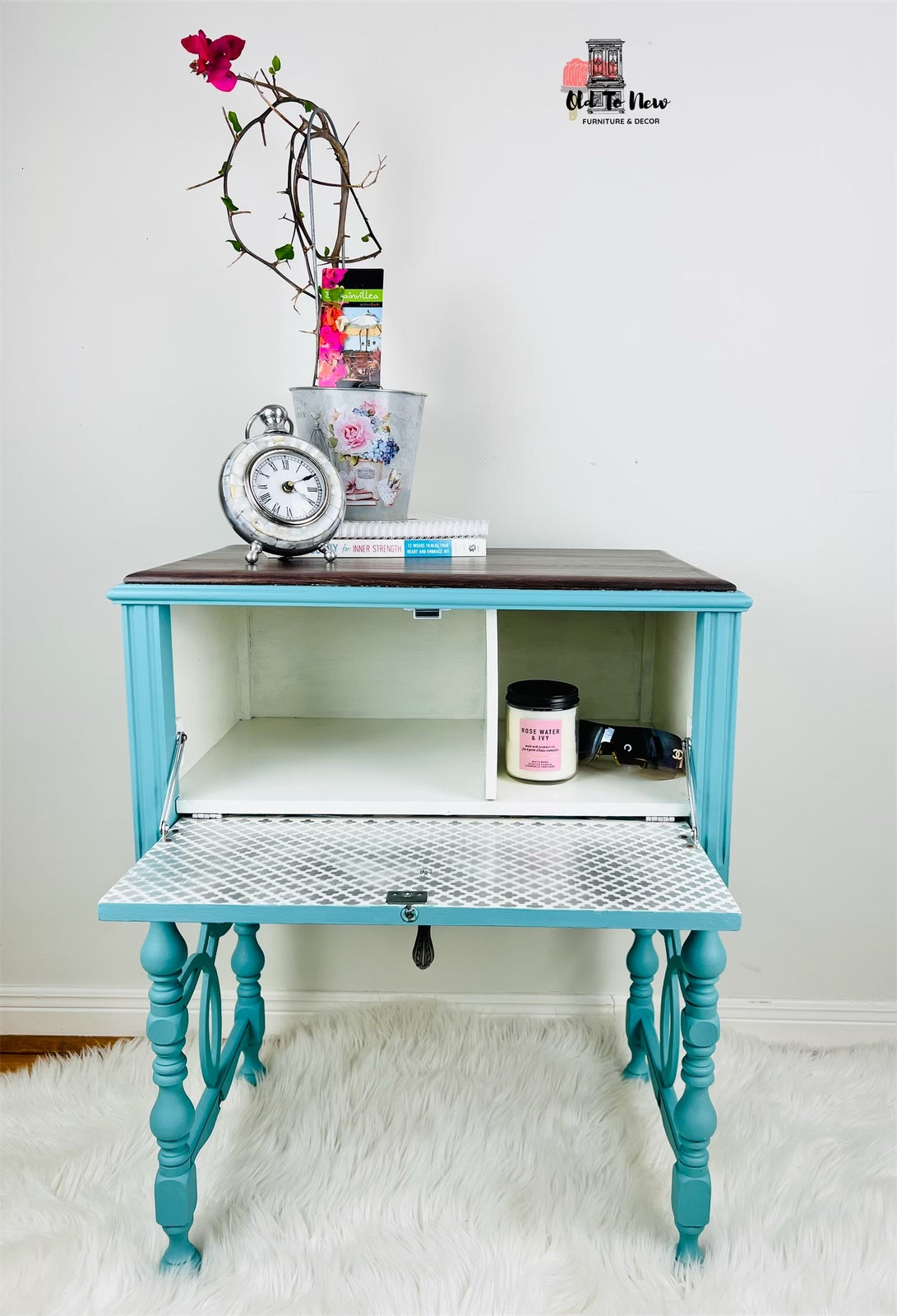 Antique Turquoise Blue Console Table Painted with Annie Sloan Chalk Paint