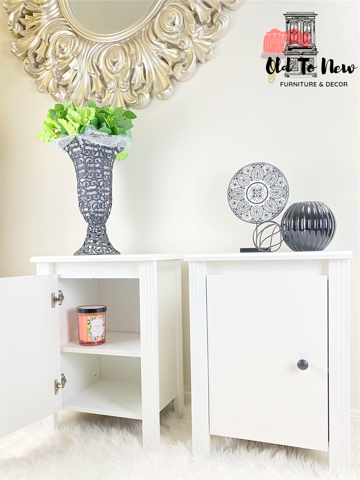 2 Ikea Brusali End Tables Painted White Victorian Lace Using Fusion Mineral Paint