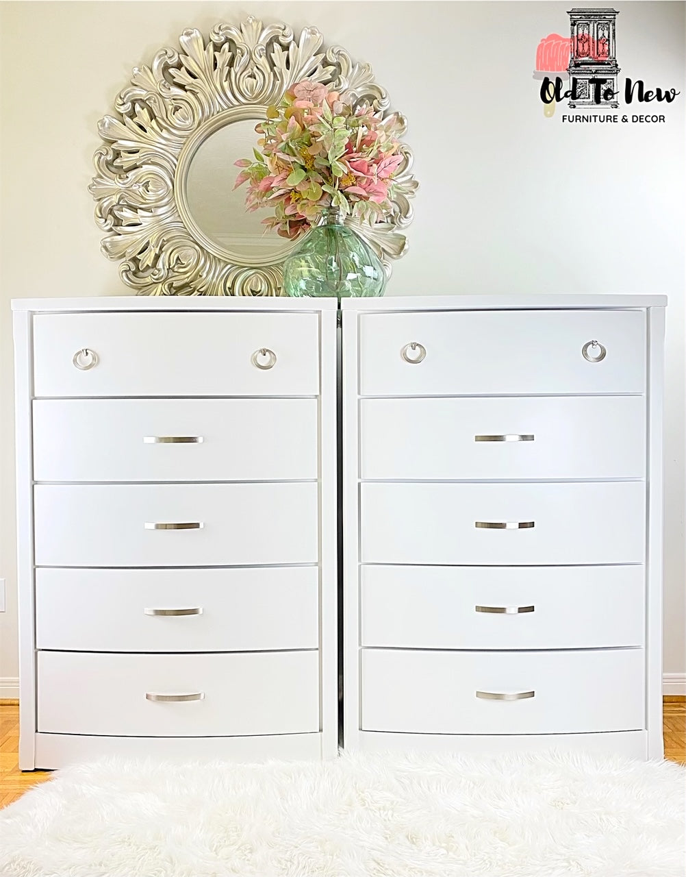 2 Modern Tall Dresser Armoire Painted White with Victorian Lace From Fusion Mineral Paint
