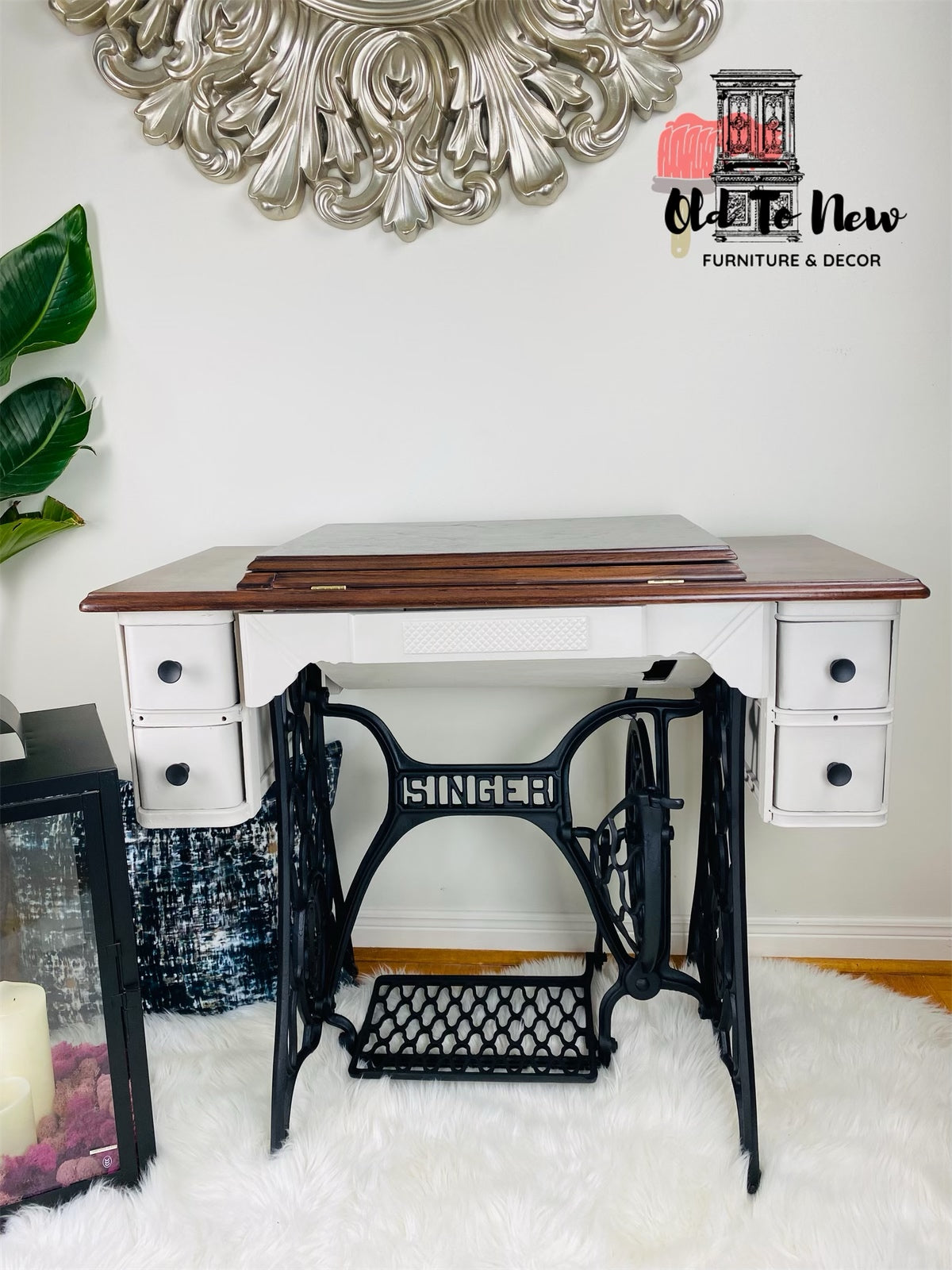 Professionally Refinished Antique Singer Sewing Machine; Painted Beige With Annie Sloan Chalk Paint