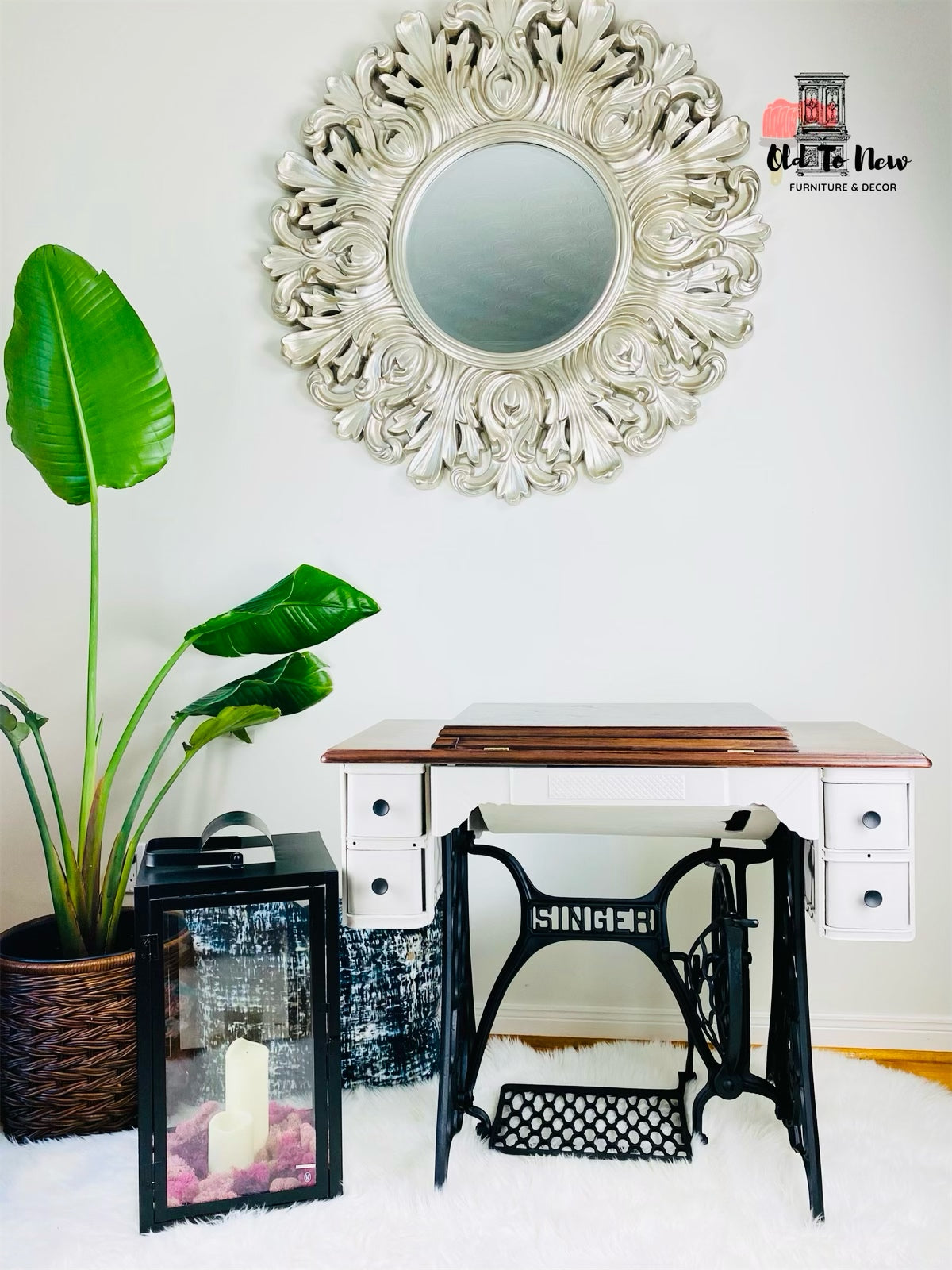 Professionally Refinished Antique Singer Sewing Machine; Painted Beige With Annie Sloan Chalk Paint