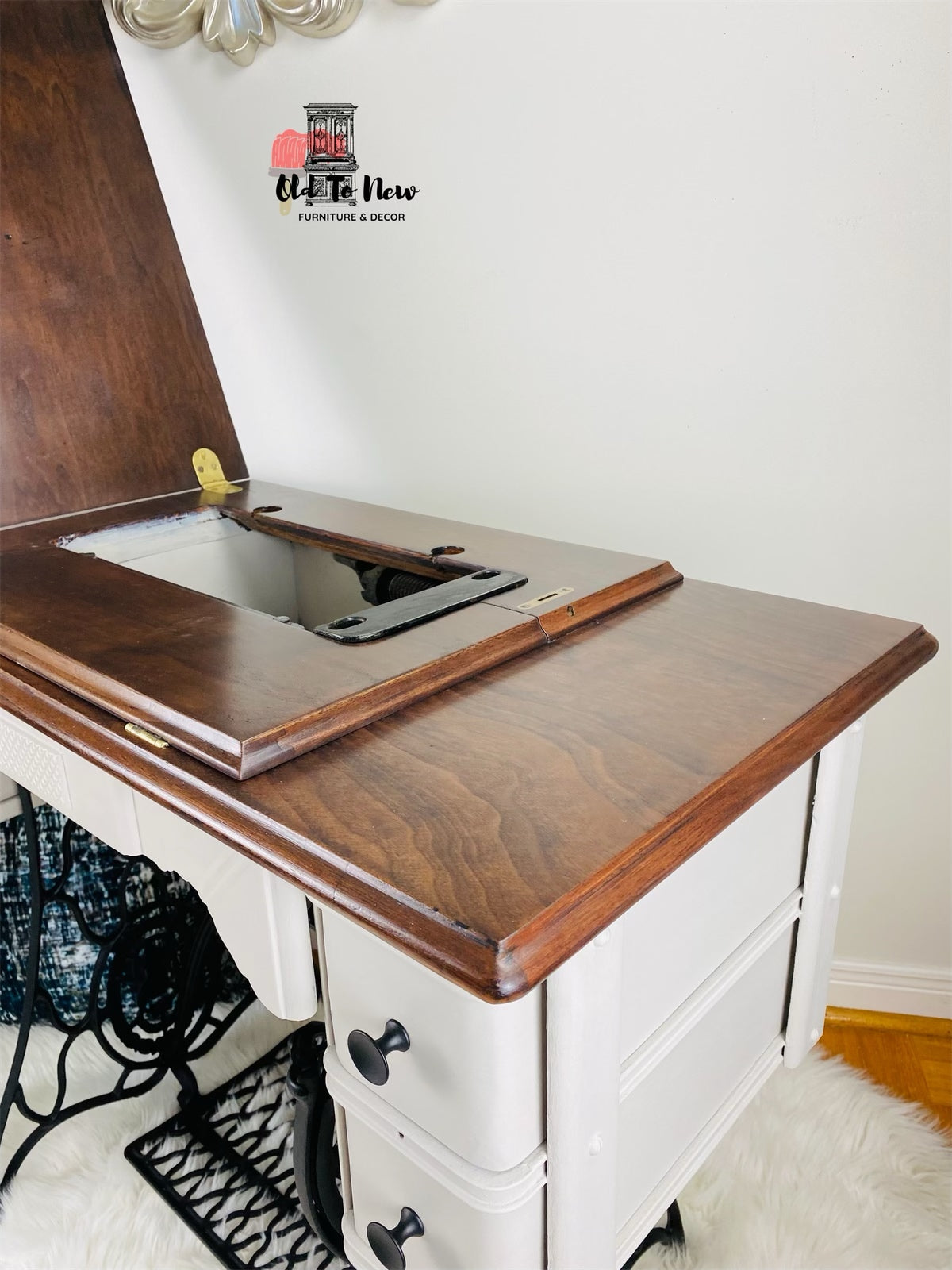 Professionally Refinished Antique Singer Sewing Machine; Painted Beige With Annie Sloan Chalk Paint