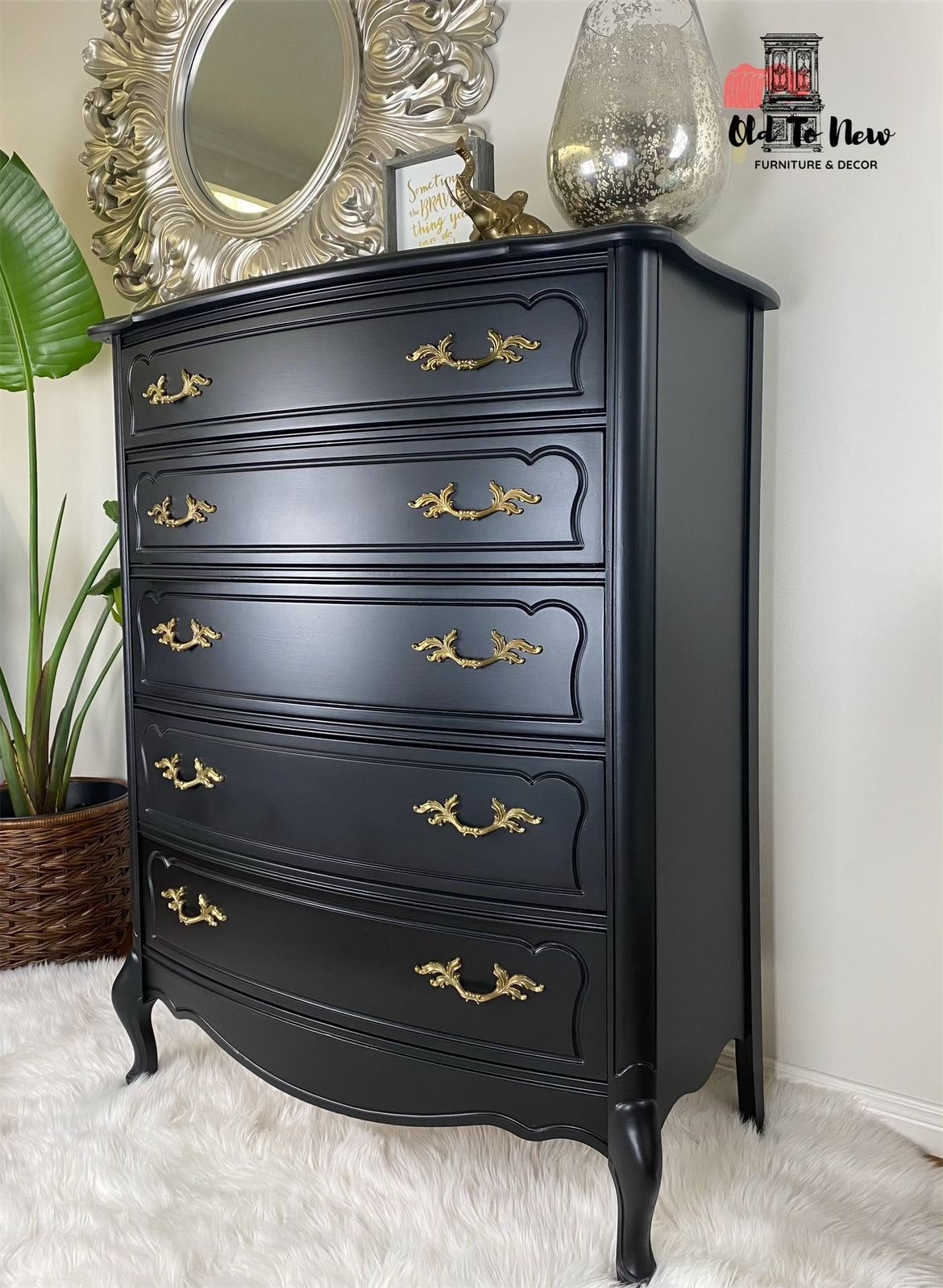 Professional Refinished Antique French Provincial Tall Dresser Armoire Painted with Coal Black from Fusion Mineral Paint