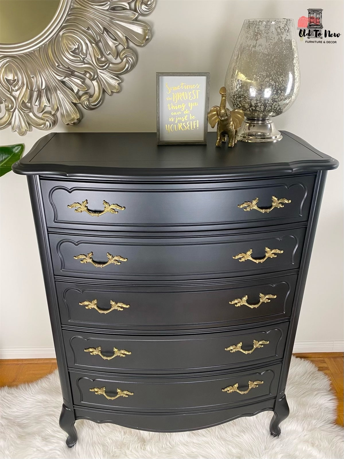 Professional Refinished Antique French Provincial Tall Dresser Armoire Painted with Coal Black from Fusion Mineral Paint