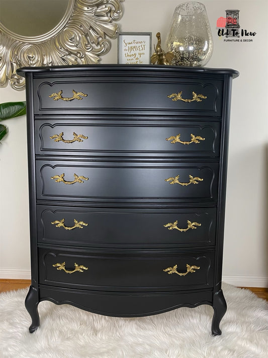 Professional Refinished Antique French Provincial Tall Dresser Armoire Painted with Coal Black from Fusion Mineral Paint