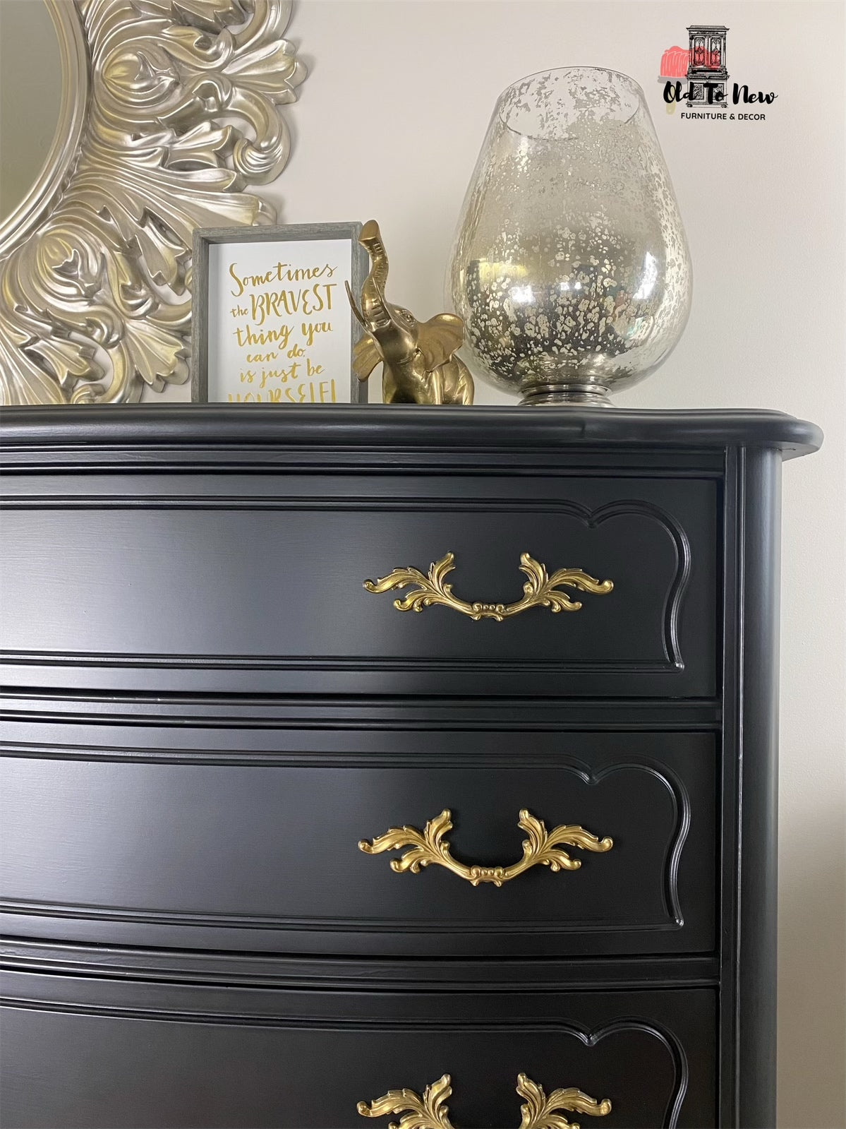 Professional Refinished Antique French Provincial Tall Dresser Armoire Painted with Coal Black from Fusion Mineral Paint