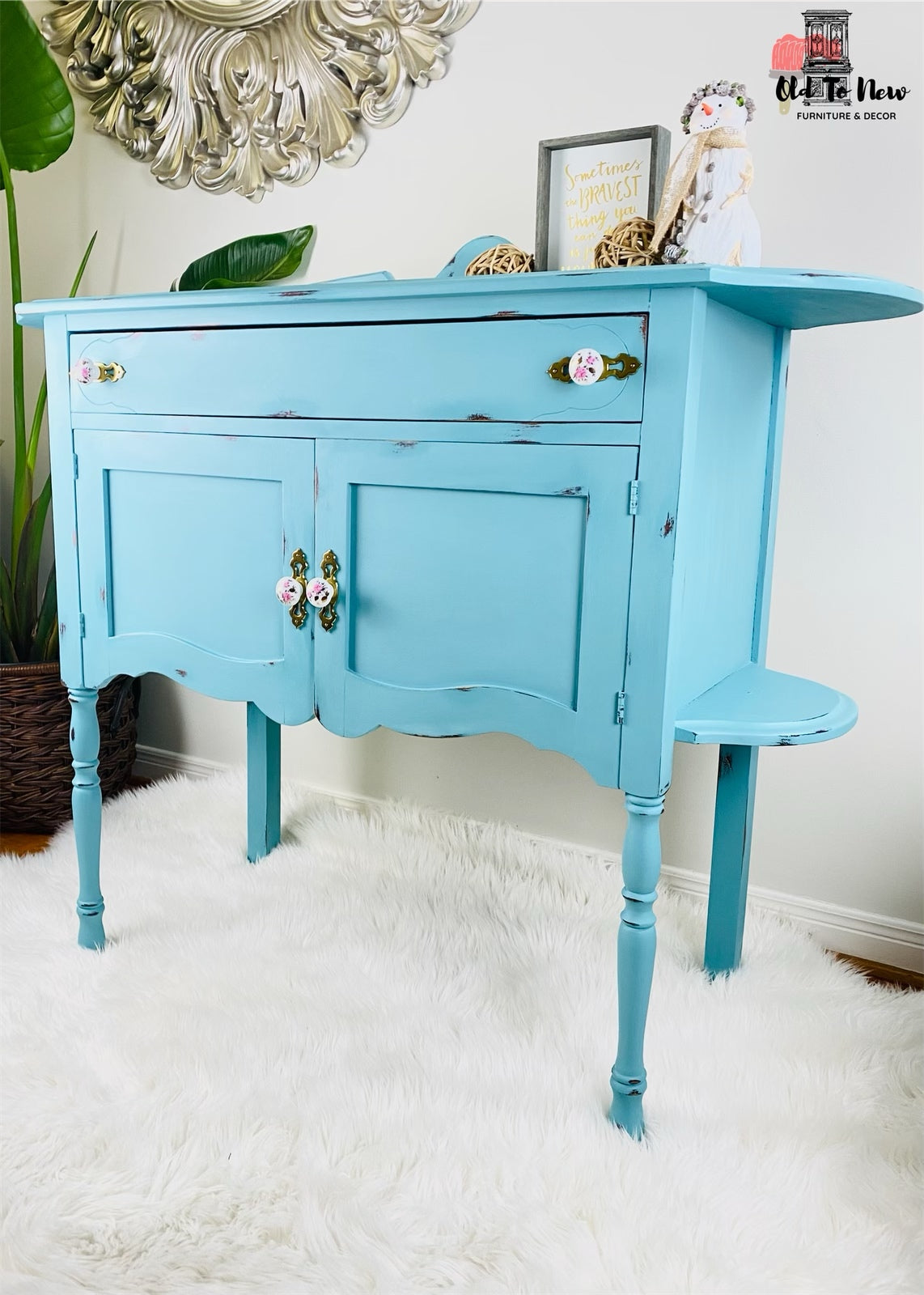 Antique Sideboard Painted Tiffany Blue with Provence From Annie Sloan