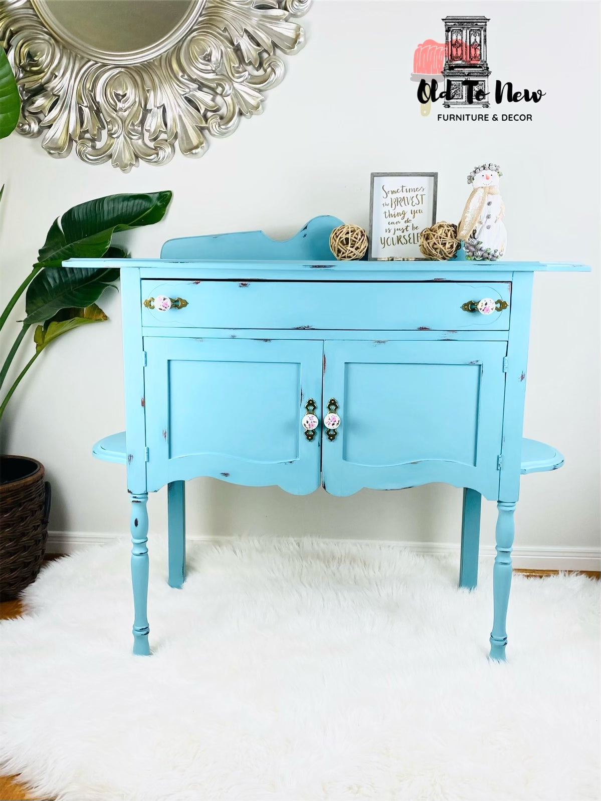 Antique Sideboard Painted Tiffany Blue with Provence From Annie Sloan