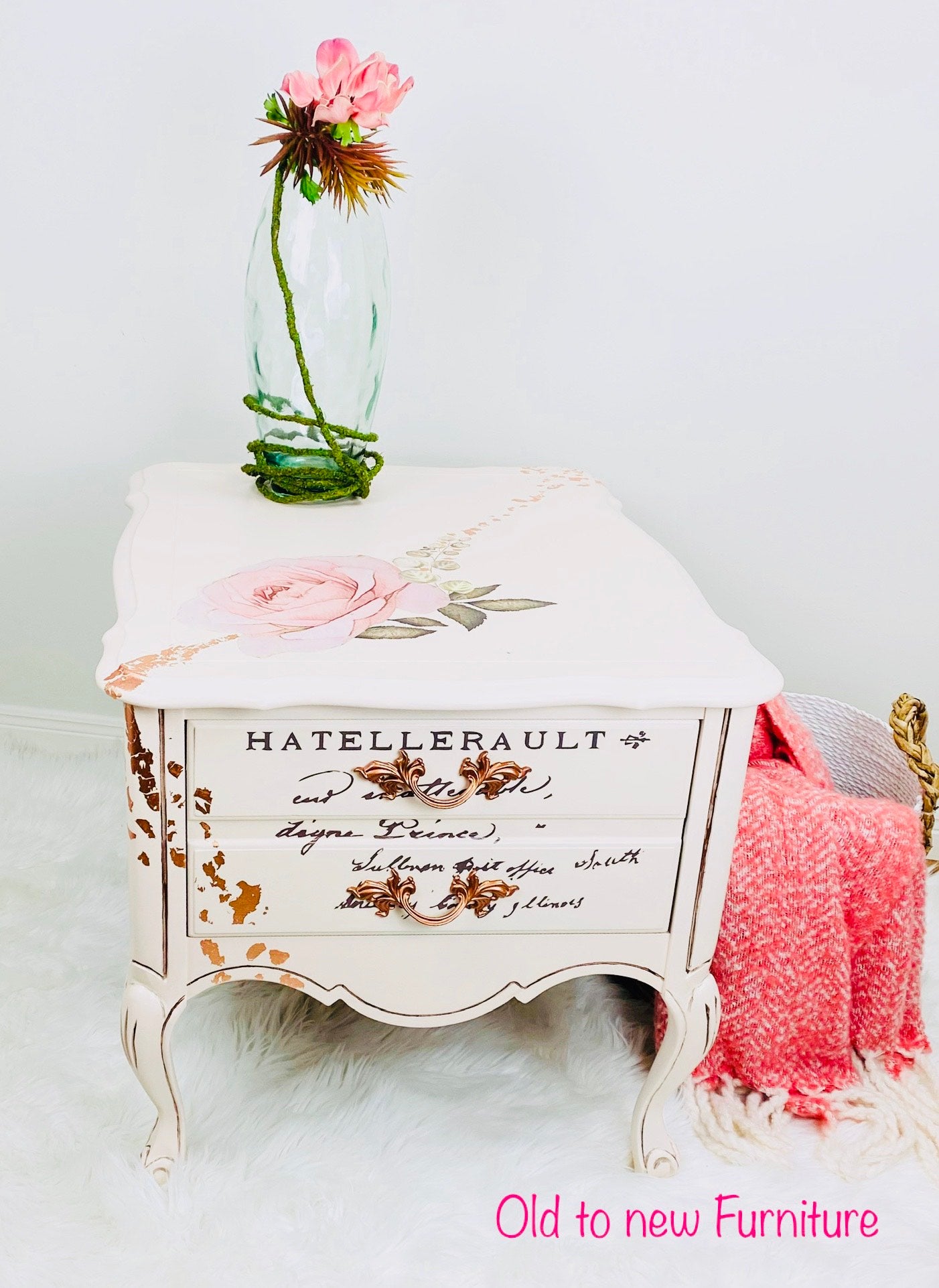 Table Painted Pink with Rose Flower