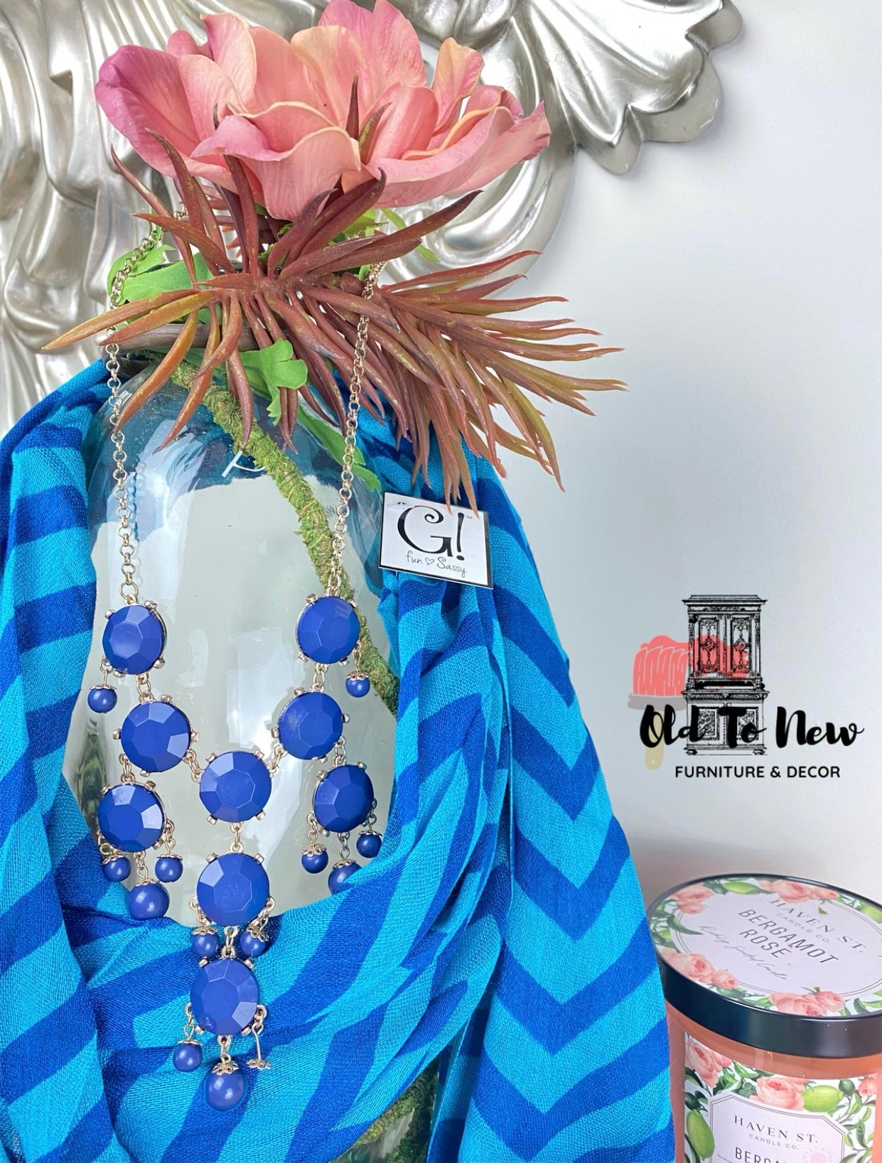 Blue Light Weight Chevron Zig Zag Pattern  Infinity Loop Scarf
