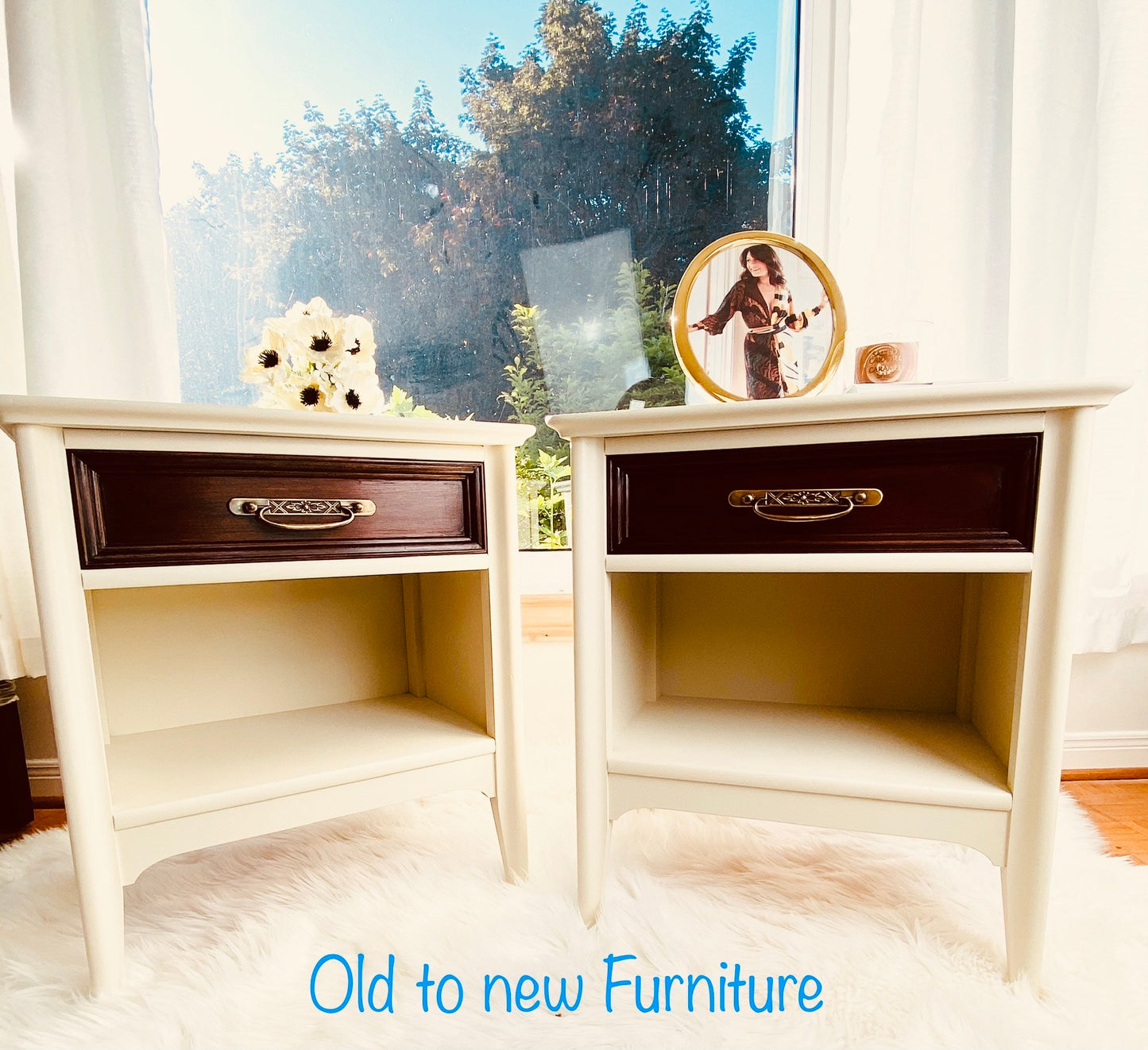 Gorgeous Gibbard End Tables Painted Beige and Brown