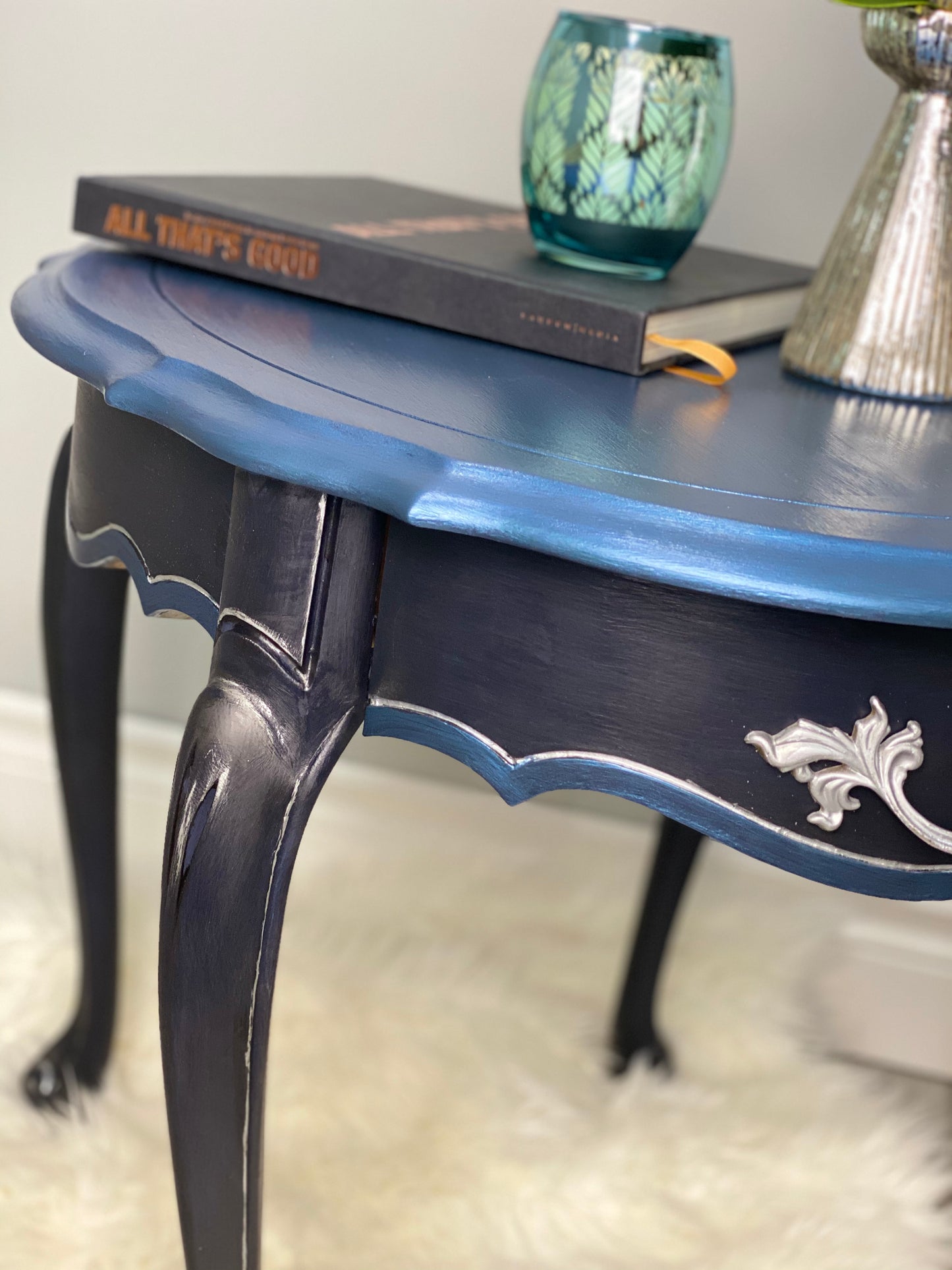 Blue & Silver French Provincial End Table