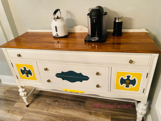 Custom Refinished Mediterranean Jacobean Sideboard Painted With Fusion Mineral Paint