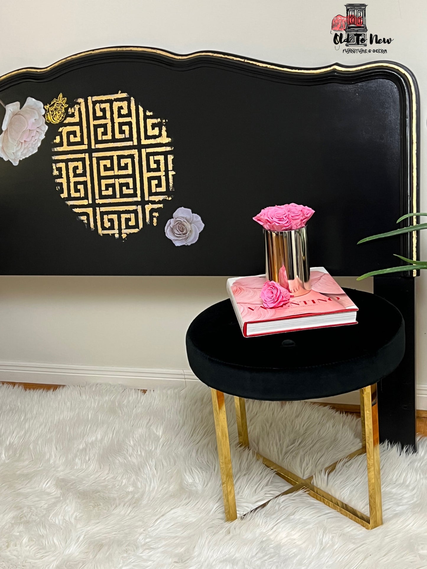 Black & Gold French Provincial Headboard Modern Headboard; Old to New Furniture & Decor