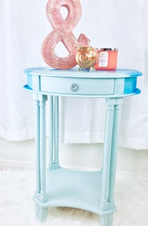 Beautiful Bombay Side Table Painted Blue Using Annie Sloan Paints