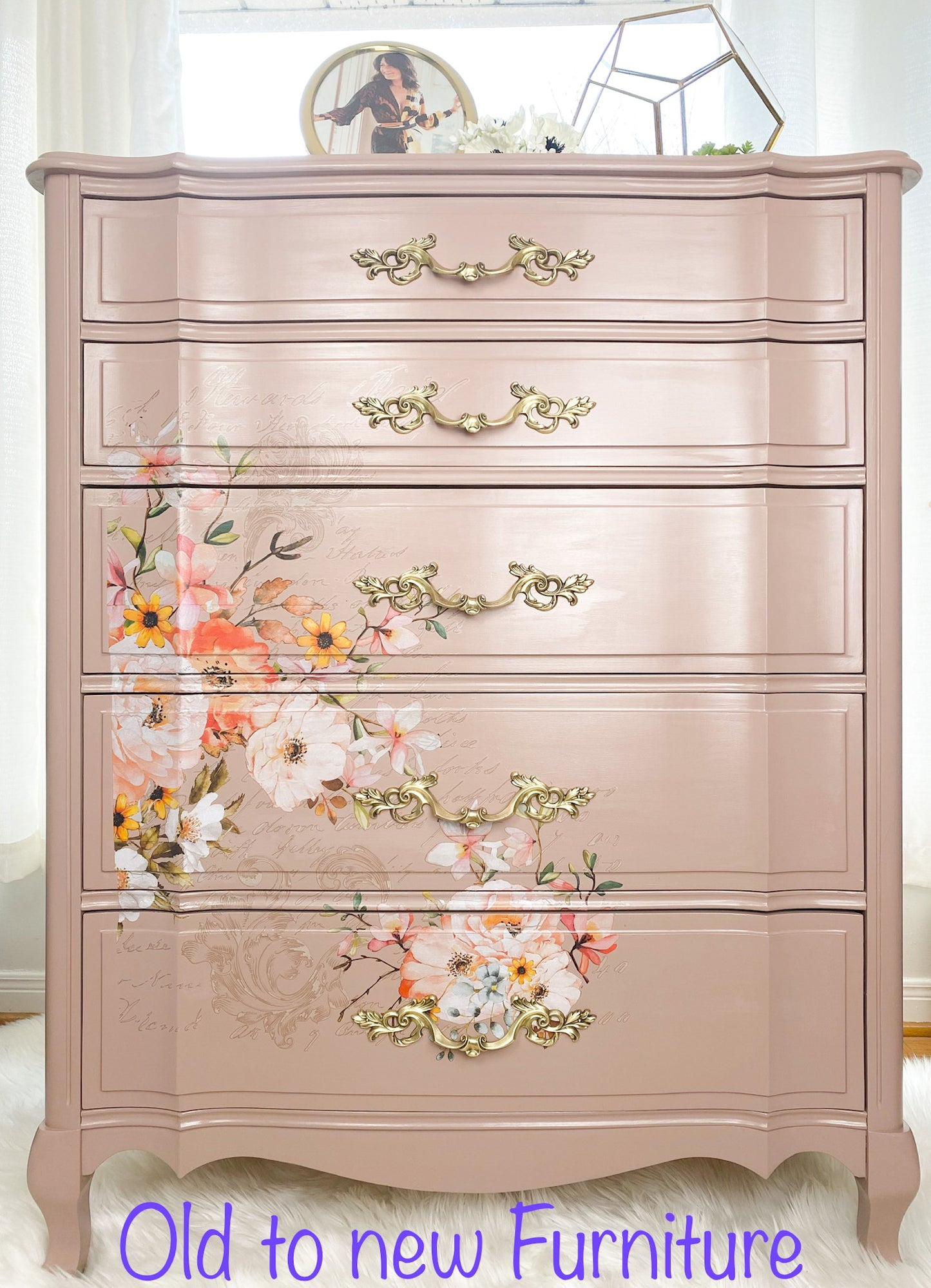 French Provincial Armoire Dresser Painted Bush Pink.