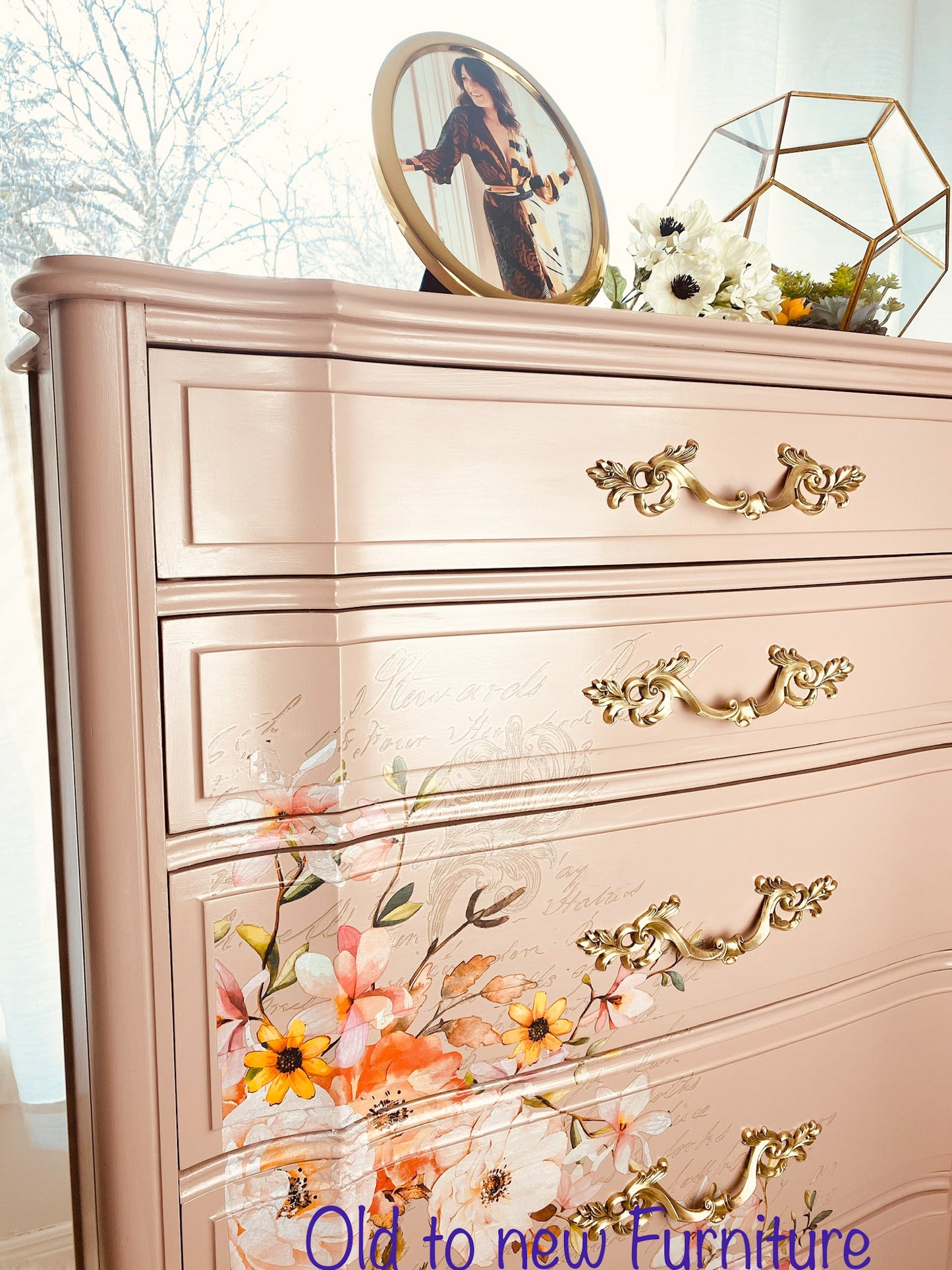 French Provincial Armoire Dresser Painted Bush Pink.